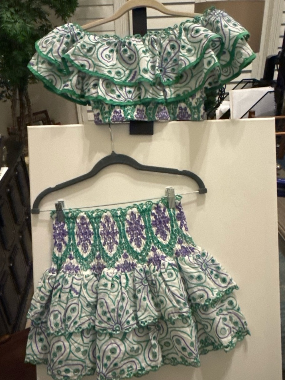 Beulah Green & Purple Ruffled Smocked Mini Skirt - Women